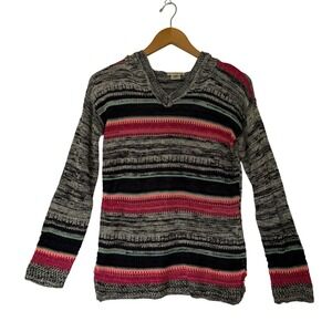 Love On A Hanger Sweater Size Sm Striped‎ Hooded V-Neck Cozy Winter Y2K Style